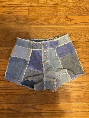 zana di patchwork denim mini shorts